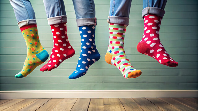 Colorful polka dot socks in mid air, creating playful vibe