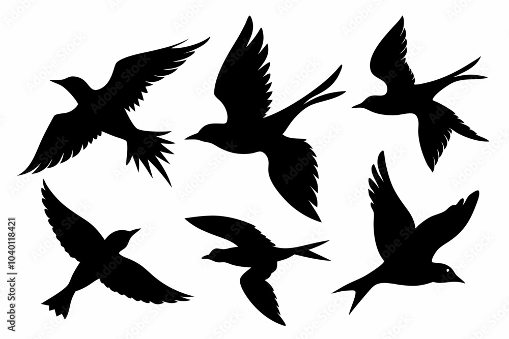 Wall mural Flock of flying birds silhouette vector, Flying bird black silhouette vector set