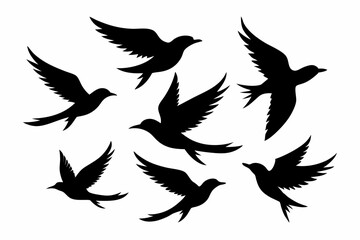 Flock of flying birds silhouette vector, Flying bird black silhouette vector set