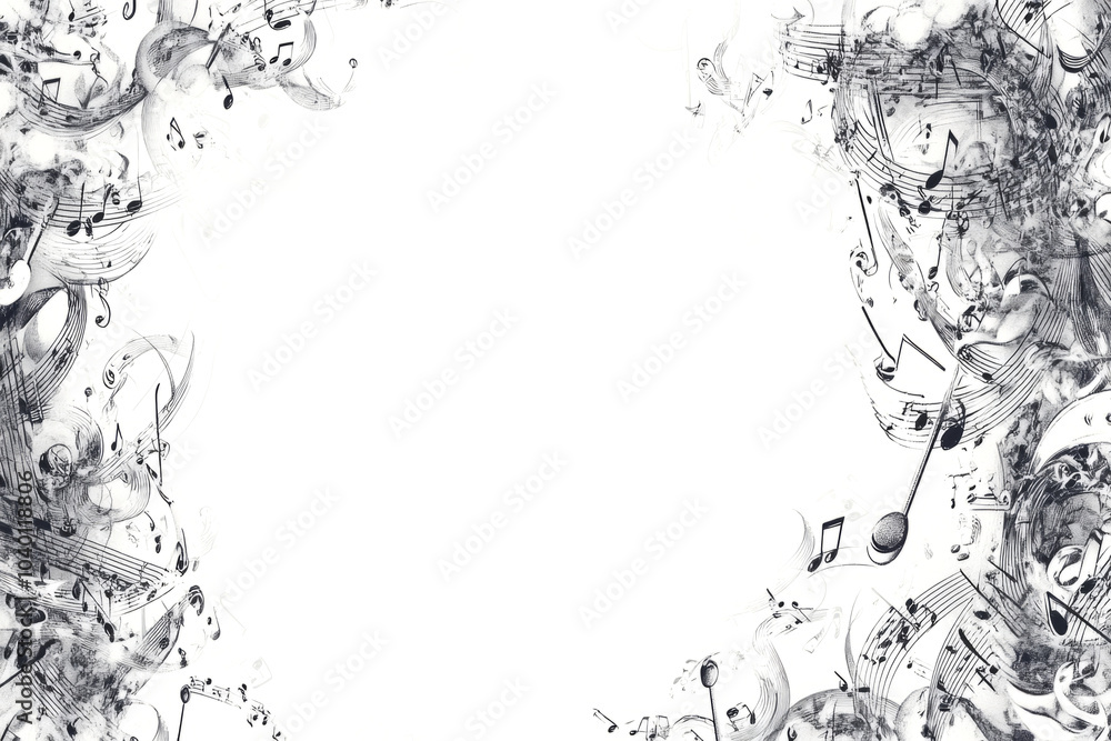 Aufkleber musical notes are flying and creating an abstract background