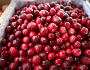 a close up of fresh market ready cranberries vaccinium macrocarpon perfect for holiday dishes