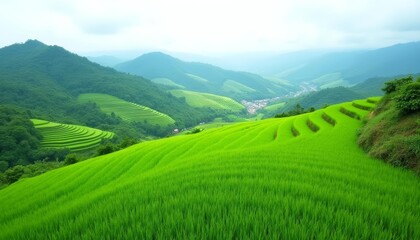 Fototapeta premium Vibrant rice terraces a testament to human ingenuity and natures beauty