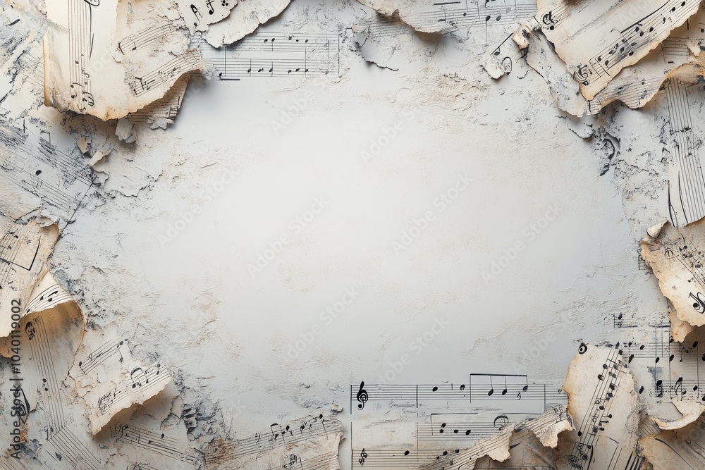 Poster music notes forming a border on a textured background. copy space for text