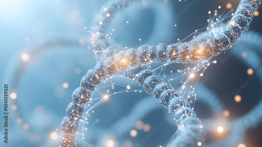 Poster molecular structure of dna paired with futuristic neural elements in a scientific visualization