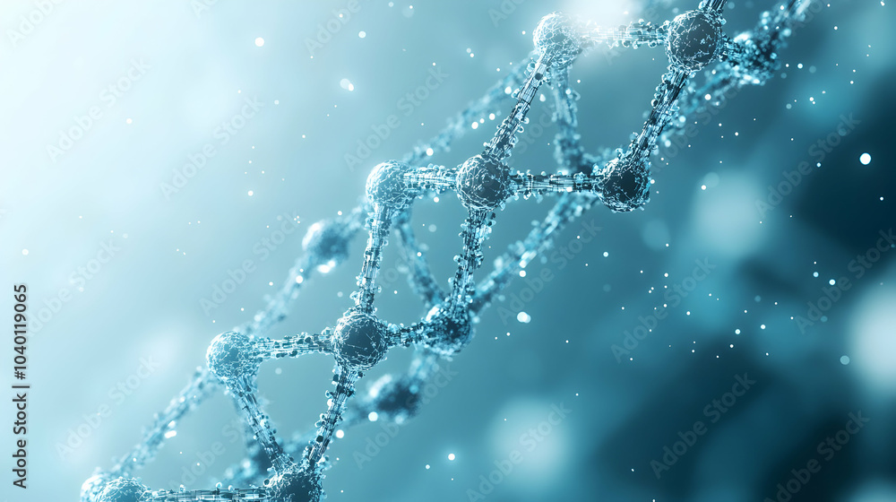 Poster molecular structure of dna intertwined with futuristic neural technology in a dynamic abstract compo