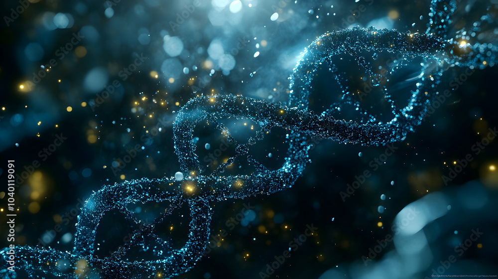 Poster molecular structure of dna interconnected with neural network pathways in a futuristic design