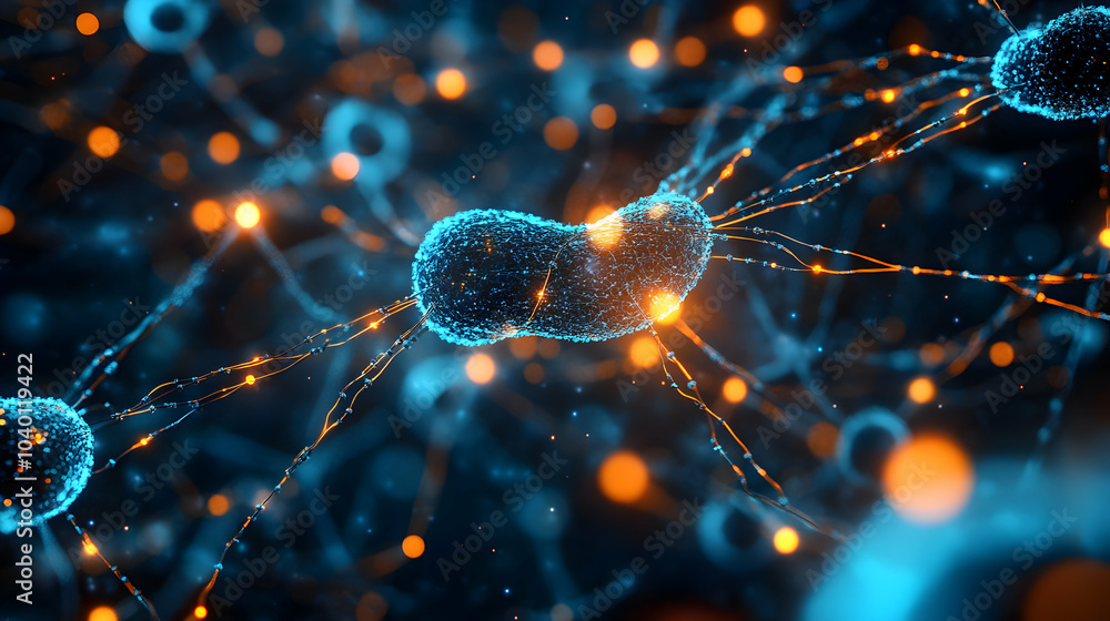 Aufkleber neural pathways intertwining around dna molecules in a complex network visualization