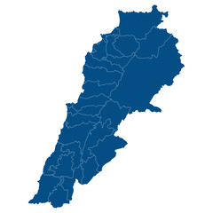 Lebanon map. Map of Lebanon in administrative provinces in blue color