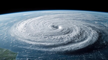 Hurricane swirling over the ocean, dramatic view from above, white isolate background