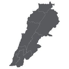 Lebanon map. Map of Lebanon in administrative provinces in grey color
