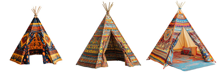 Set of a festival-style teepee tent isolated on transparent background (4)