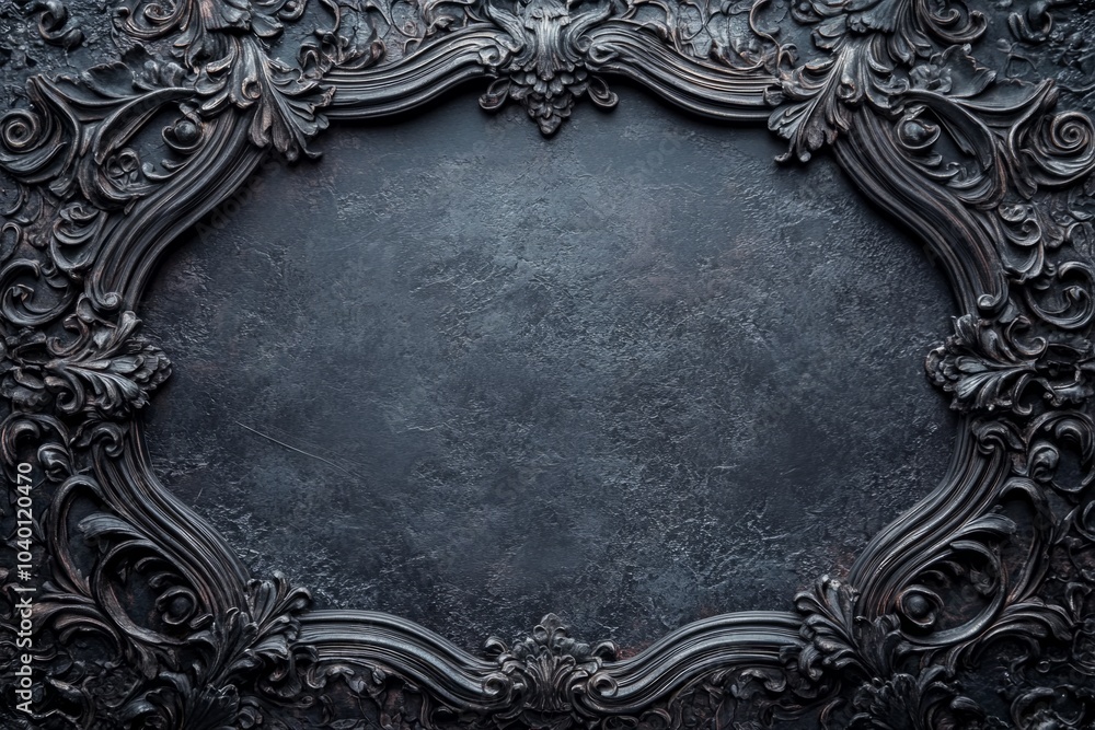 Aufkleber empty picture frame with ornate frame on a textured wall surrounded by autumn leaves. copy space for