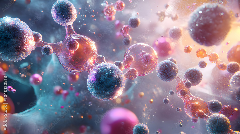 Poster scientific illustration of antioxidant interaction with molecular structures in a laboratory setting
