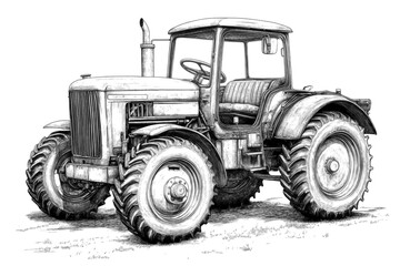 Obraz premium Powerful modern tractor standing on a farmland illustration. Children's coloring page