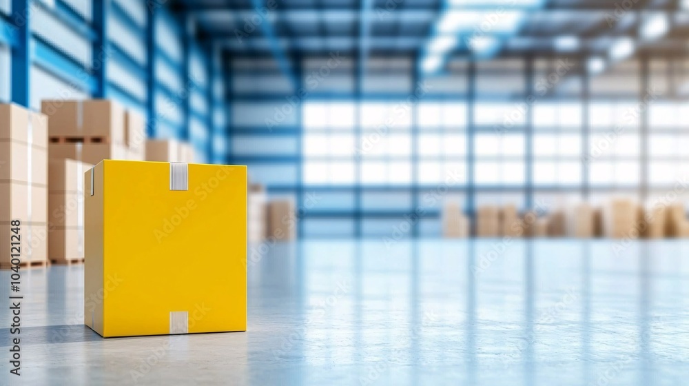 Poster futuristic ai-powered industrial warehouse with autonomous forklifts - advanced package sorting and 