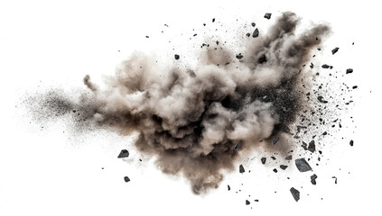 Black powder explosion isolated on a white background