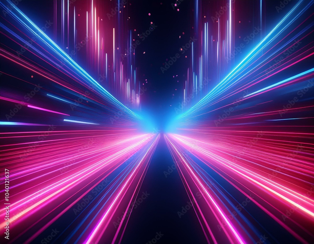 Canvas Prints abstract background with pink blue glowing neon lines and bokeh lights