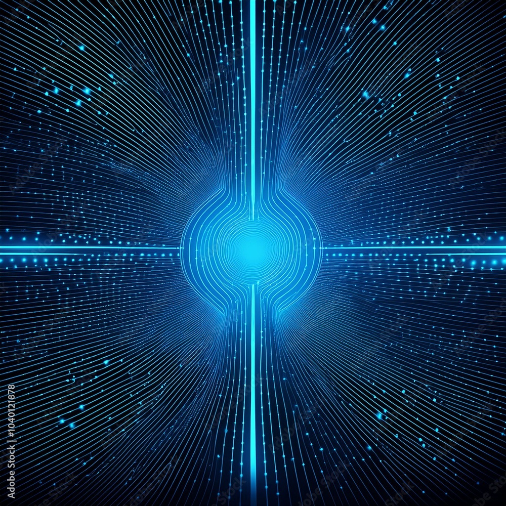 Wall mural abstract dark blue technical background technology background with line and dot particles surface