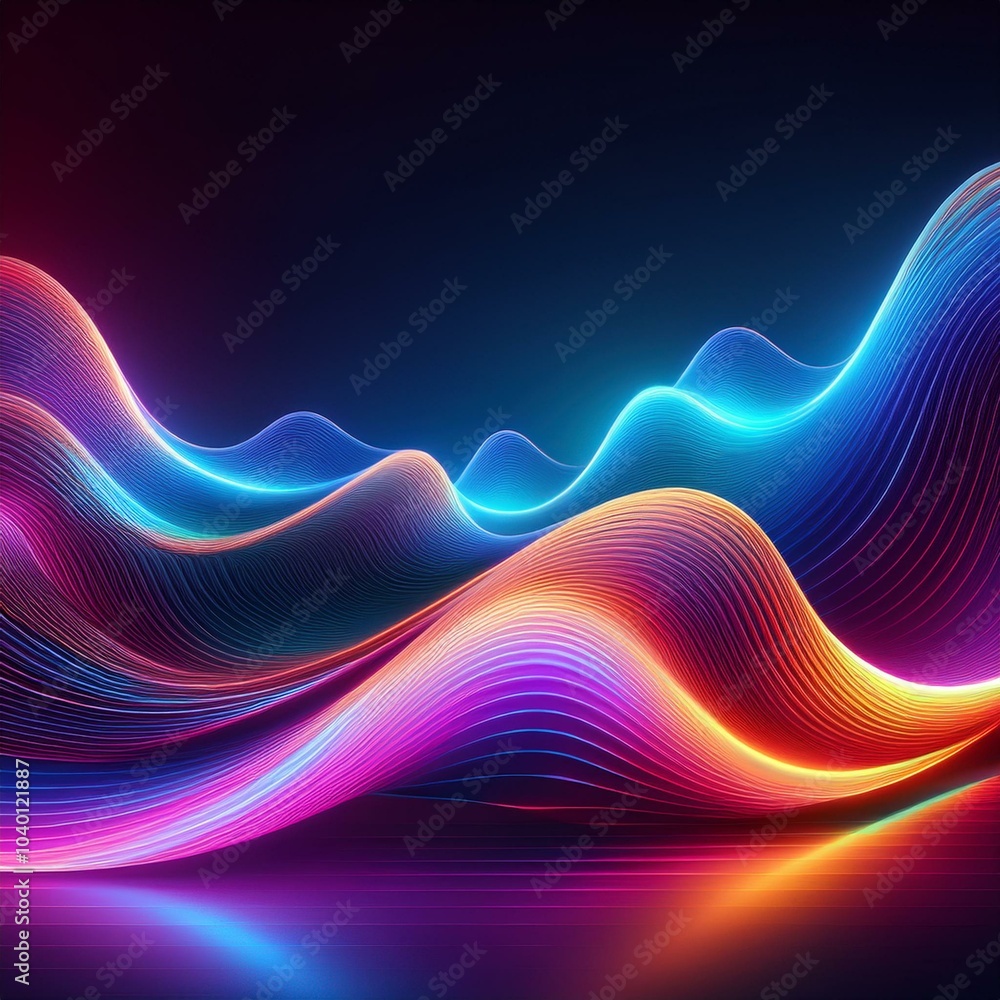 Canvas Prints abstract futuristic neon background with glowing wavy lines