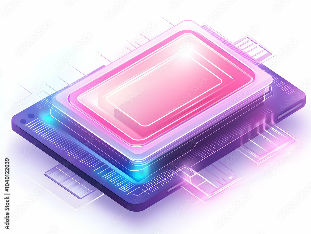 Aufkleber flat holographic price tag on microchip concept, macro shot of microchip with floating holographic p