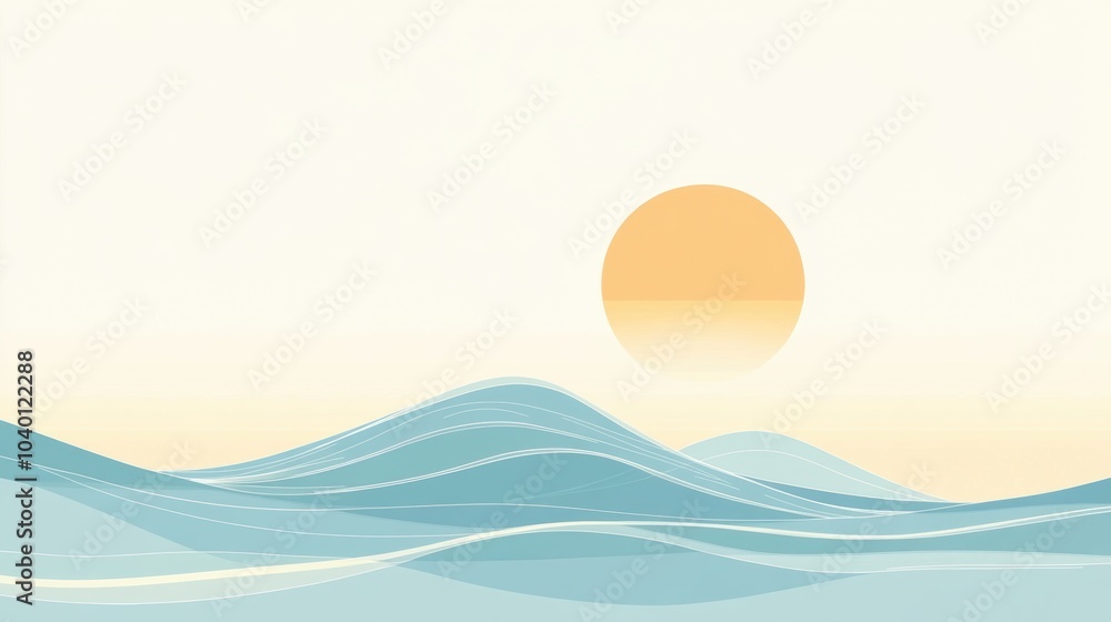 Poster the sun rises slowly, casting a warm glow over smooth waves, creating a tranquil atmosphere ideal fo