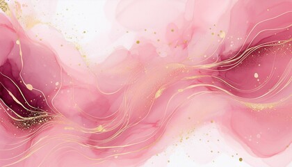 abstract rose blush liquid watercolor background with golden lines dots and stains pastel marble soda ink drawing effect