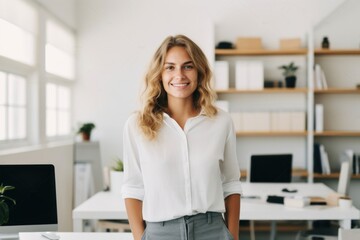 Professional 25 years standing smiling looking.