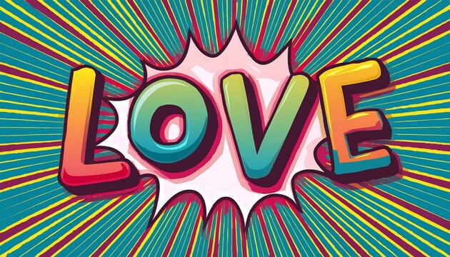 abstract pop art background with text love inside retro style bold patterns color explosion 