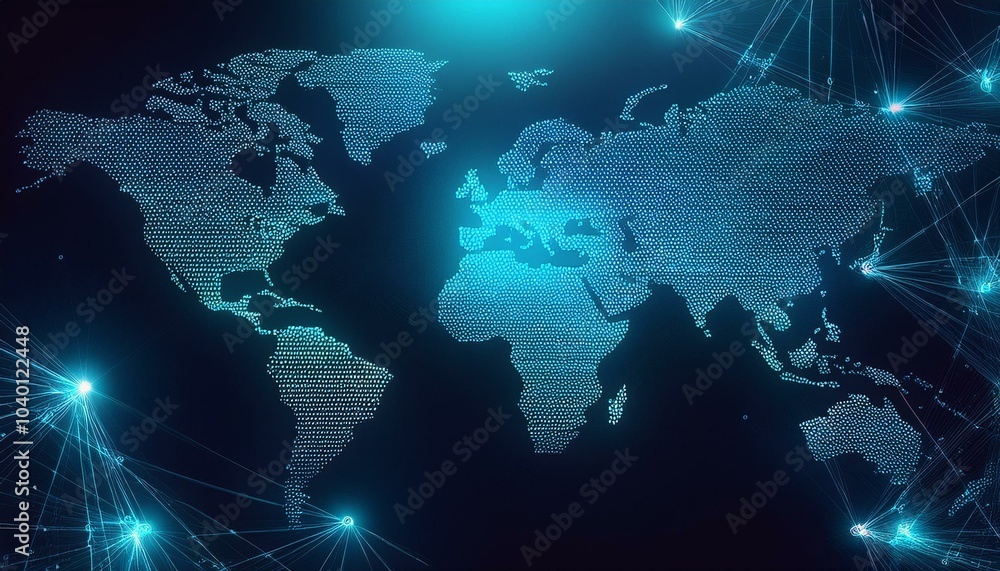 Sticker abstract world map concept of global network and connectivity international data transfer and cyber 