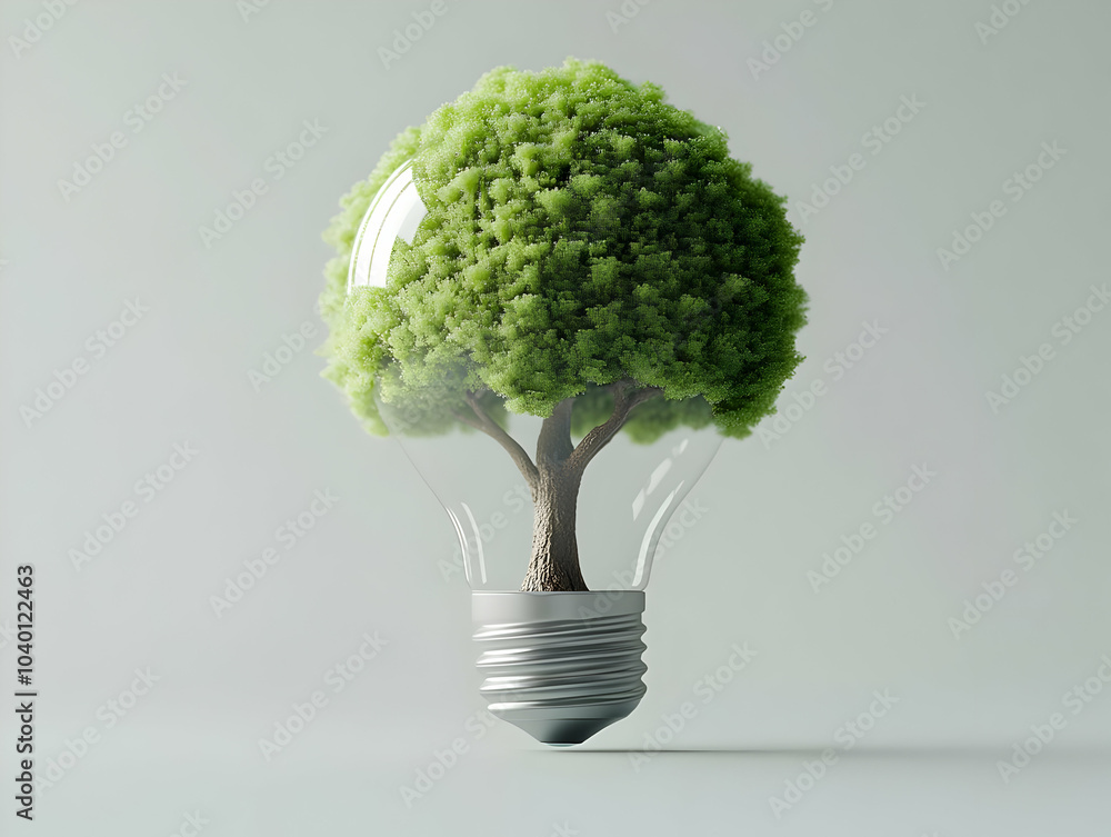Poster flat glossy light bulb tree with copy space for innovation environmental focus esg discussions in si