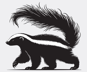 Honey Badger Vector Art tropical animal silhouette art in black and white. Badger Silhouette Isolated On White Background