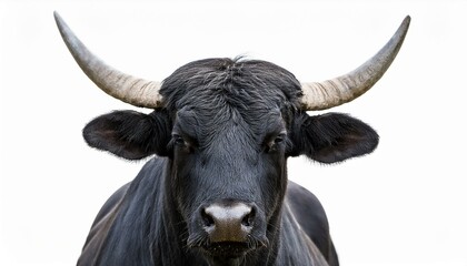 Fototapeta premium black camargue bull face portrait on white background