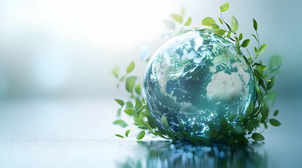 3D Floating Holographic Globe with Discussion Bubbles Concept - Rotating Holographic Earth, Glowing Bubbles, Zoom Out, Reflective Surface, Environmental Concerns, 3D Icon on White Background