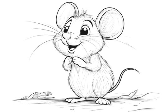 Cute cartoon mouse standing and smiling. Children's coloring page