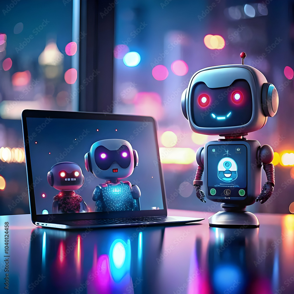 Poster Bokeh Digital Art Customers Interacting AI Chatbots Devices Concept Abstract Background Accessibility AI Customer Support Ample Copy Space Photo Stock