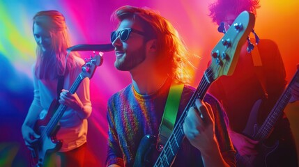 Vibrant Band Performance with Colorful Lights