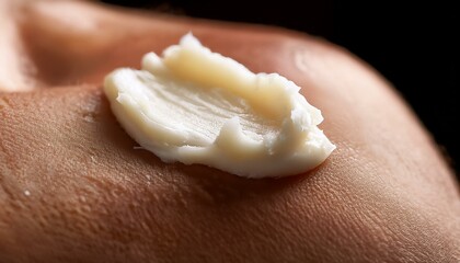 detailed macro of soft shea butter balm with a thick texture applied to dry winter skin photorealistic super macro shot