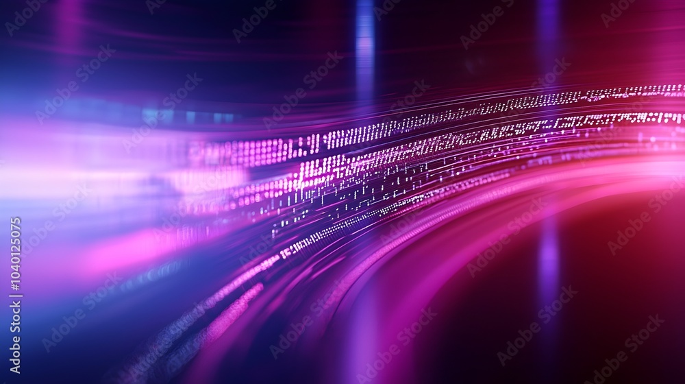 Poster digital matrix fractal patterns - glowing tunnel with flowing code in a time-infused scene of futuri