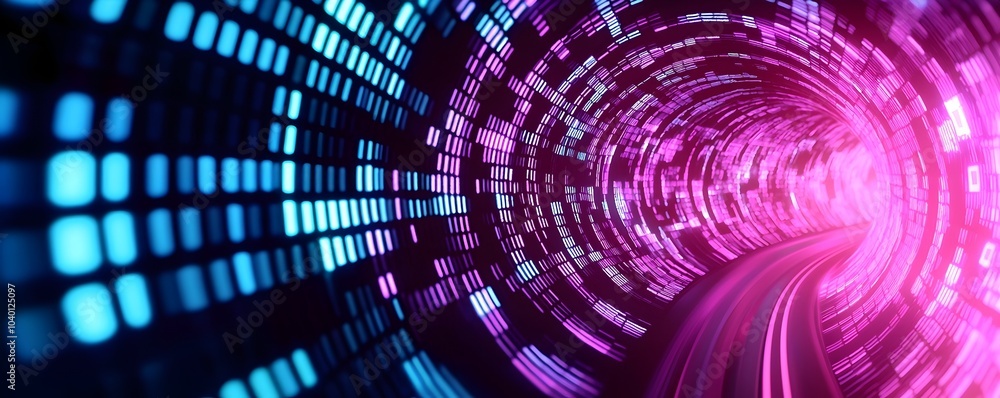Aufkleber digital time warp fractal patterns and glowing tunnel of light - mesmerizing electronic glow and lon