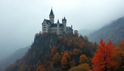  Enchanting castle perched atop a vibrant autumn hill