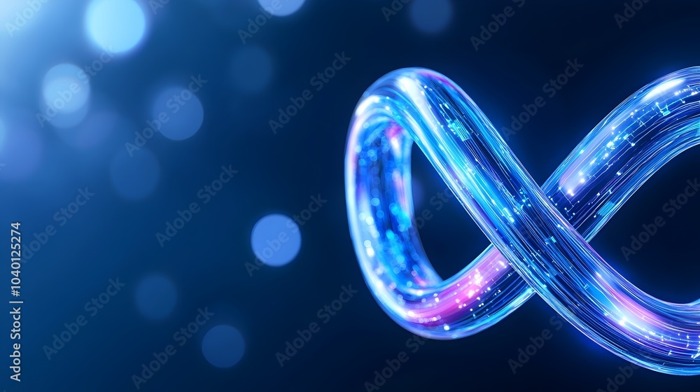 Poster futuristic time-travel tunnel with luminous patterns - digital infinity symbol and vibrant trails fo