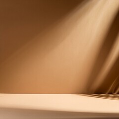empty light wall studio background in brown cream colors used for presenting cosmetic nature products for sale online