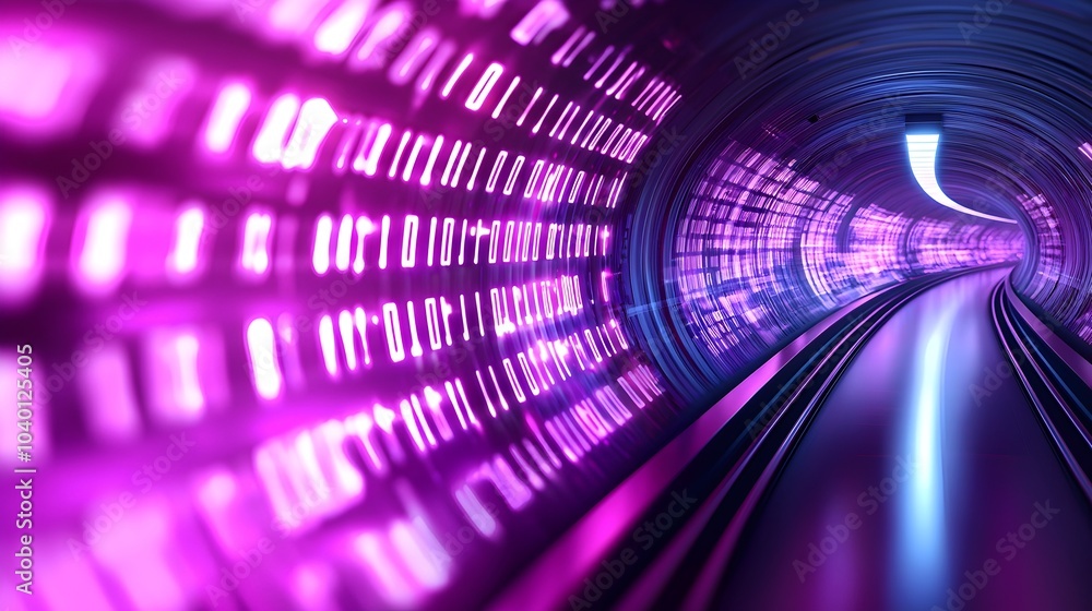Poster futuristic glowing tunnel with digital time vortex - captivating data flow and time echoes in a sci-