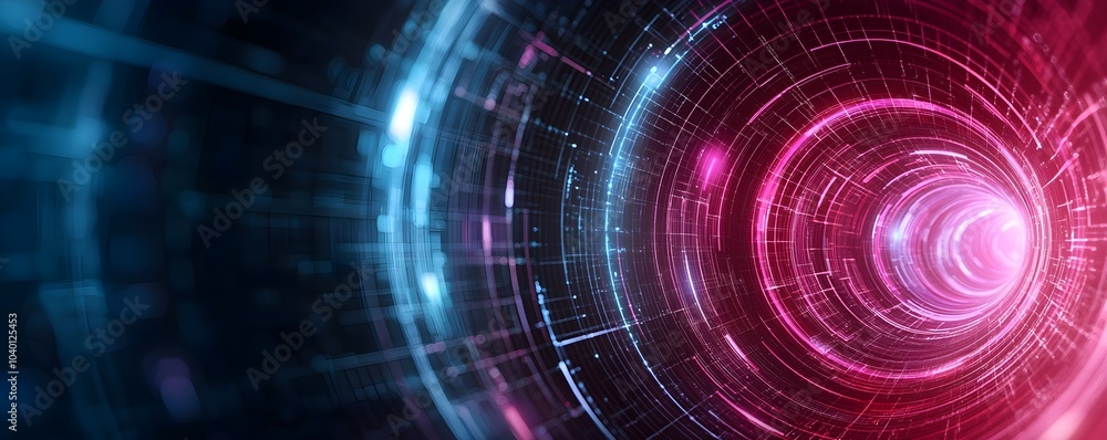 Poster holographic shadows in a glowing tunnel - captivating digital time vortex with flowing data streams 
