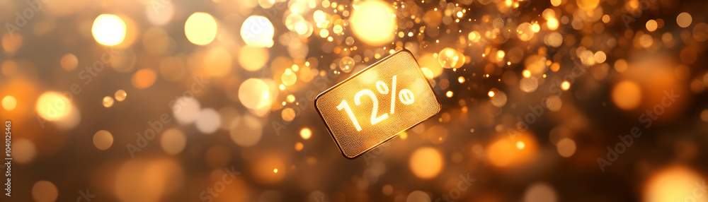 Poster abstract sale tags with bokeh effect | glowing percentage tags in soft scene | golden bokeh circles 