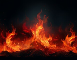 Fototapeta premium fiery inferno glow red and orange flames at the bottom of the image isolated on a black background creating a dramatic and intense fiery inferno glow