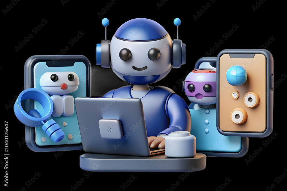 Poster Bokeh Digital Art Customers Interacting AI Chatbots Devices Concept Soft Abstract Background AI Customer Support Accessibility Platforms Copy Space