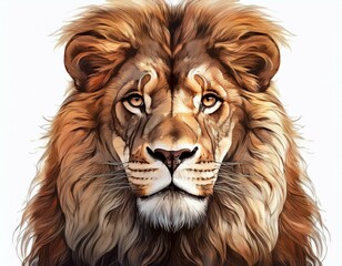 front view of lion head isolated on white background