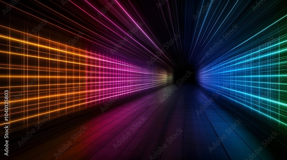 Aufkleber futuristic hyper-digital tunnel with neon circuits - explore a virtual universe of luminescent pixel