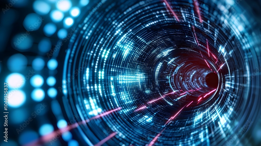 Aufkleber futuristic hyper-digital tunnel with neon circuits - explore the luminescent virtual universe and ti